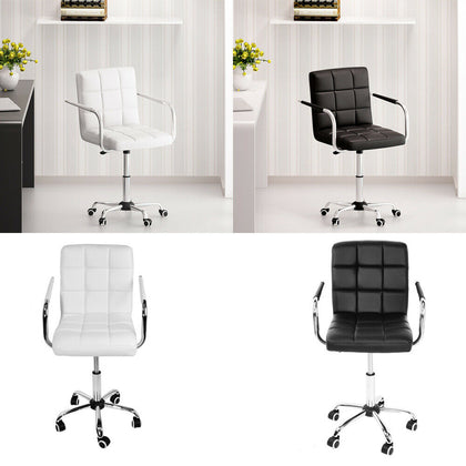 Cushioned Computer Office Desk Chair Chrome Legs Lift Swivel PU Leather Chair UK