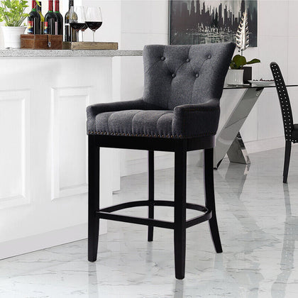BUTTON BACK BAR STOOL BARSTOOL CHAIR KITCHEN BREAKFAST SEAT UK -DARK GREY FABRIC