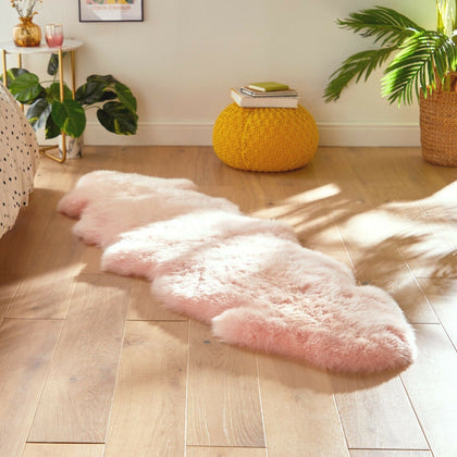 Genuine Sheepskin Rug | Real Luxurious Soft Sheep Fur | Pink 180 x 60cm
