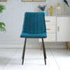 Pair of Blue Velvet Fabric Chairs High Round Back Padded Seat Home Kitchen Chair