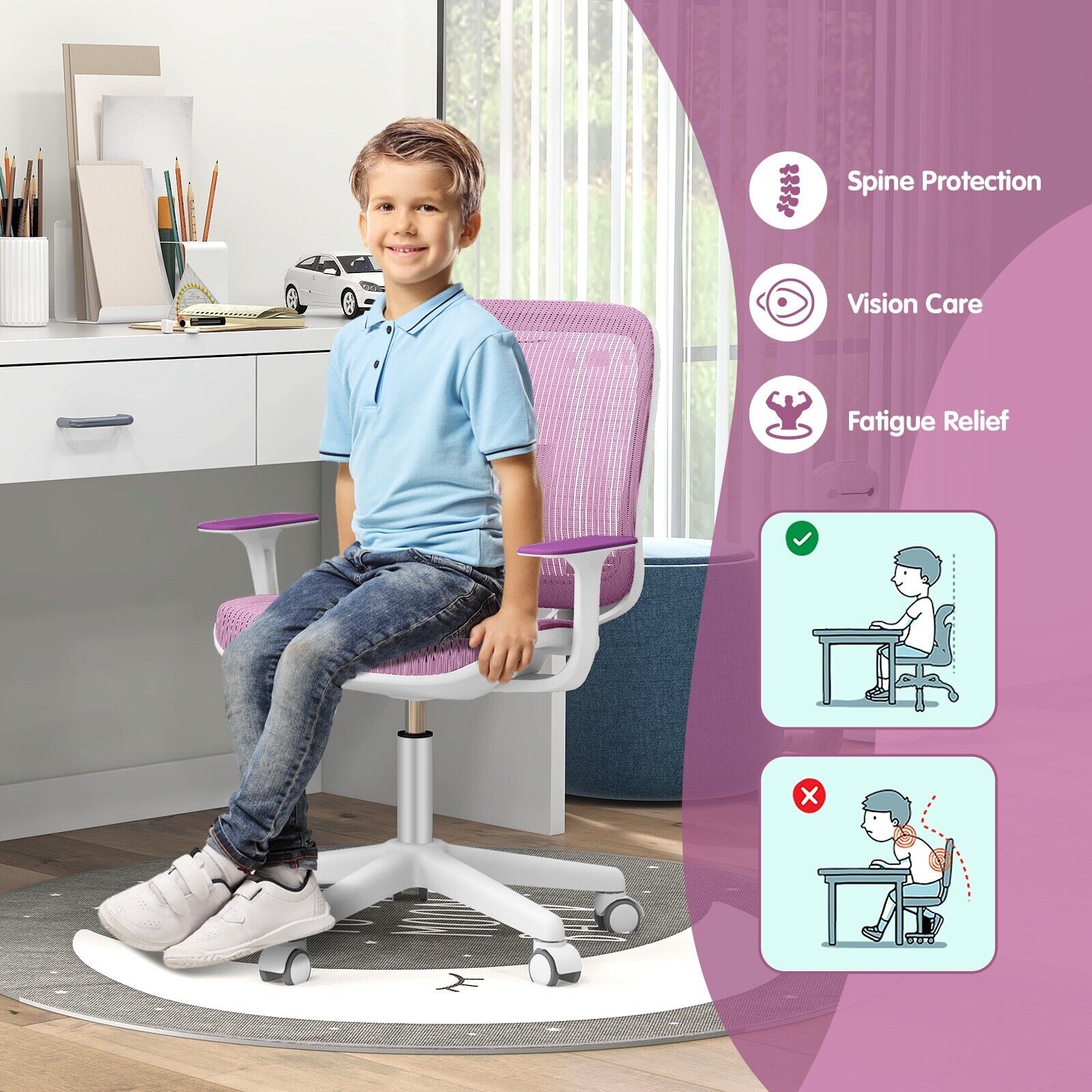 Kids Computer Desk Chair Swivel Mesh Children Task Study Chair Adjusta ...