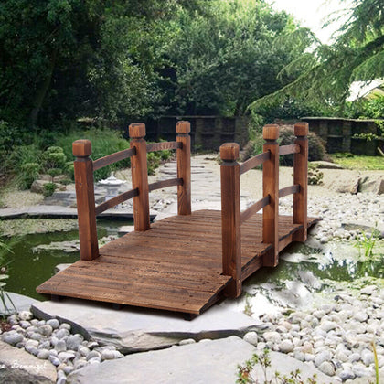 Small Wooden Garden Bridge Rustic Outdoor Arch Walkway Beam Courtyards Landscape