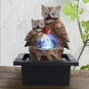 Indoor LED Lighting Water Feature Fountain Owl Statue Cascade with Electric Pump