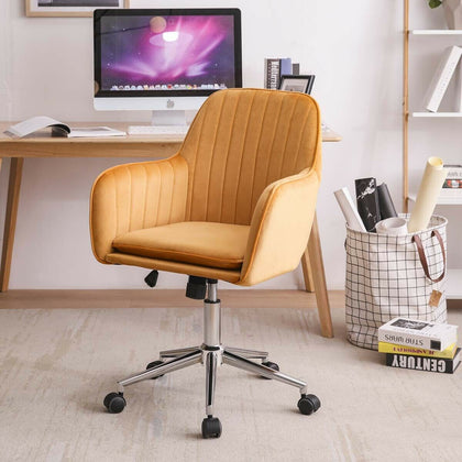 Office Chair Swivel Velvet Padded Seat Home Computer Desk Armchair Adjustable UK