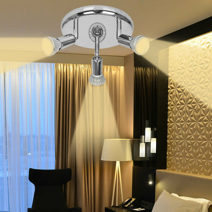 Round 3 Way Adjustable LED Ceiling Lights Spotlight Fittings Kitchen GU10 Bulbs