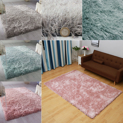 100% POLYESTER THICK SILKY SHINY SHIMMER SOFT SHAGGY MAT RUG S-XL SPARKLE CARPET