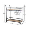 Wooden 2 Tier Kitchen Serving Cart Drinks Tea Trolley with Wine Glass Rack Shelf