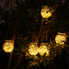 LED Solar Lamp Cracked Glass Ball Hanging Light Outdoor Garden Yard Decor UK