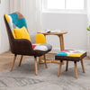 Vintage Patchwork Fabric Leisure Armchair Wing Back Upholstered Chair Footstool
