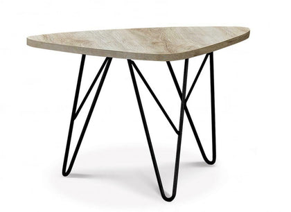 Coffee Table Small Wooden Natural Finished Oval Top Black Metal Legs Retro Table
