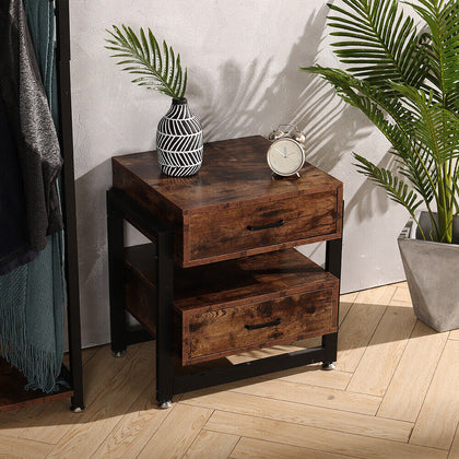 Industrial Coffee Side End Table Bedside Nightstand Drawer Living Room Furniture