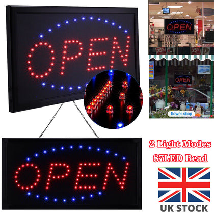Bright LED Neon OPEN Shop Sign Light Display Sign Window Hanging with Chain UK