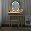 LED White Dressing Table Jewelry Makeup Desk Oval Mirror & Drawer Bedroom Modern