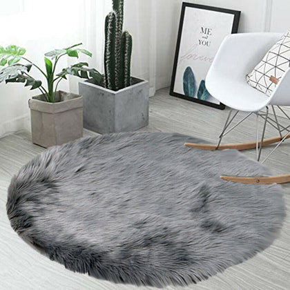 Circle Faux Fur Sheepskin Fluffy Rug Soft Living Room Bed Large Carpet Floor Mat