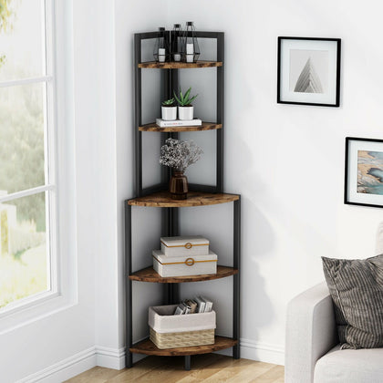 5 Tier Corner Shelf Industrial Storage Display Shelving Rack Ladder Bookcase UK