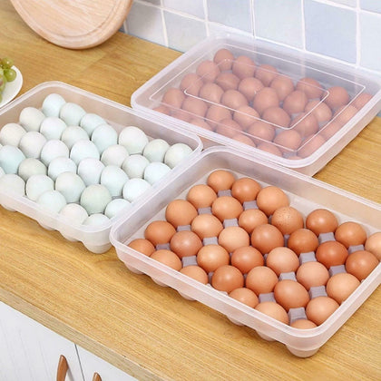 34 Refrigerator Large Eggs Holder Plastic Tray Stackable Container Case With Lid
