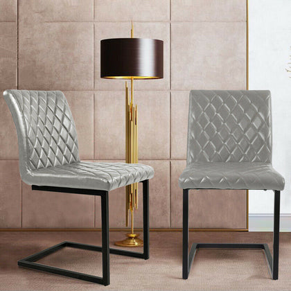 Pair of Industrial Cantilever Dining Chair Padded Seat Steel Leg Home Office