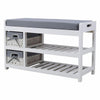 2 Tier Shoe Rack Footwear Stand Padded Seat Storage Bench Woven Baskets Entrance