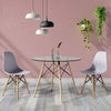 Modern Round Tempered Glass Kitchen Table with Solid Wood Leg & Metal Frame 80cm