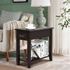 2-Tier End Table W/ Drawer & Double Shelves Narrow Tiered Nightstand for Bedroom