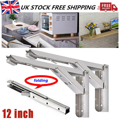 2Pcs Folding Heavy Duty Shelf Bracket Triangle Bench Mounted Table Wall Hinges