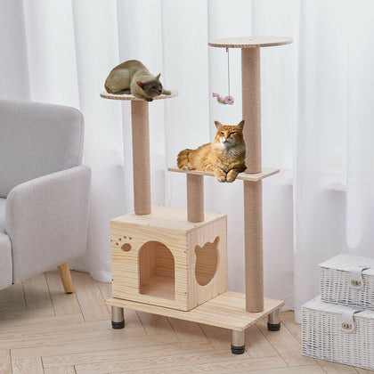 Cat Tree Activity Centre Wooden Platform Condo Bed Sisal Post Climbing Scratcher