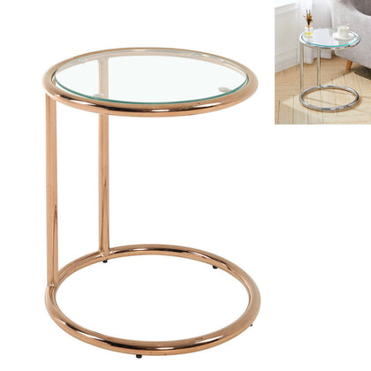 Round Coffee Table Tempered Glass Top Metal Legs Sofa Side End Table Lamp Stand