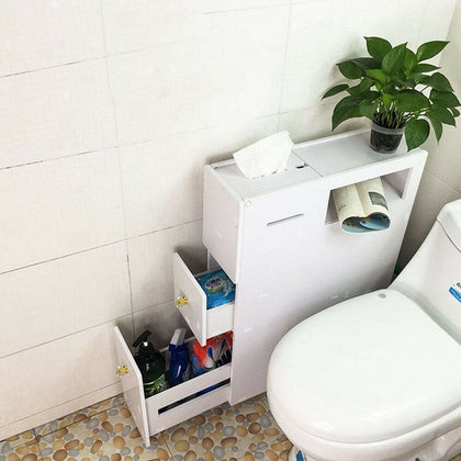 Bathroom Toilet Slim Floor Cabinet Narrow Storage Cupboard with Drawers