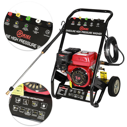 7HP Petrol Powered High Pressure Washer Mobile Cleaning Machine Spray Jets