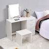 Modern Dressing Table Stool Makeup Desk w/4 Drawer & Large Mirror White vanity