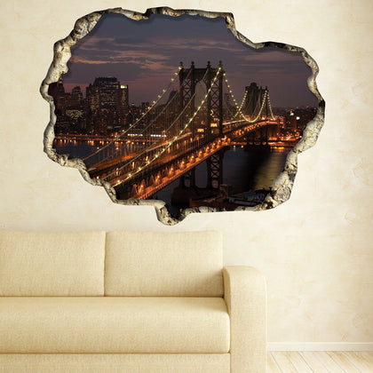 Walplus Wall Sticker 3D Window Manhattan New York Bridge Room Home Decorations