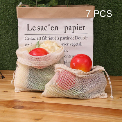 7x Mesh / Produce Reusable Cotton Bags for Fruit / Vegetables with Drawstring UK