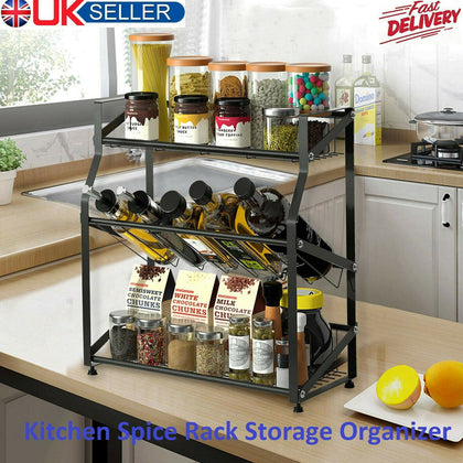 Kitchen Spice Rack Storage Organizer Condiment Storage Cabinet Shelf 3 Tier UK