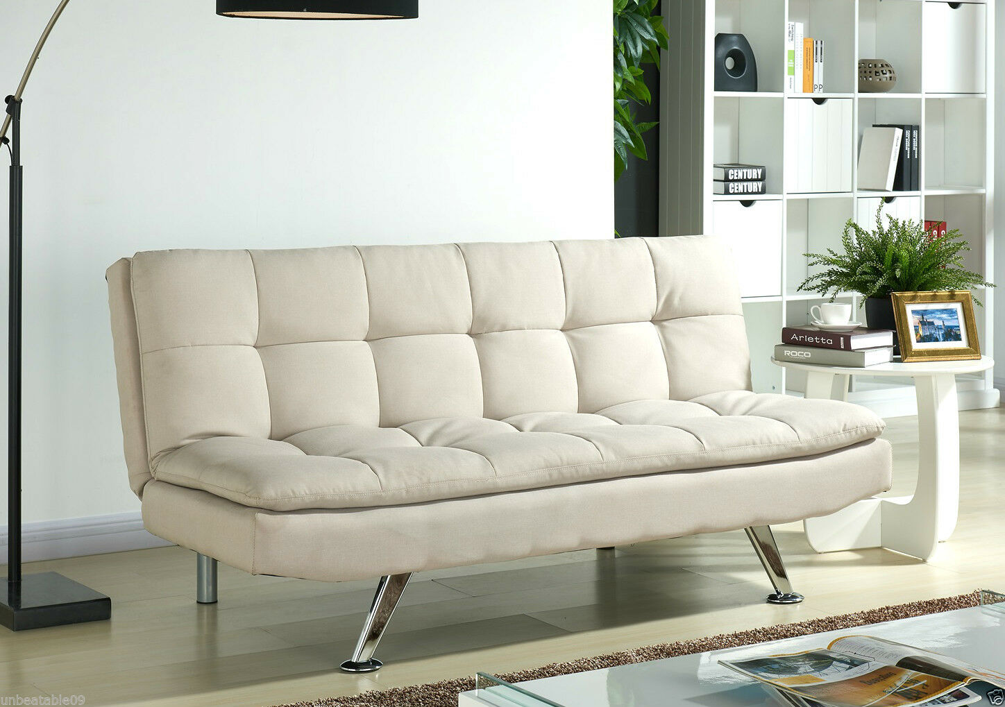Padded Sofa Bed Fabric 3 Seater Padded Sofabed Suite Chrome Legs Cube Design New
