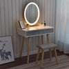 LED White Dressing Table Jewelry Makeup Desk Oval Mirror & Drawer Bedroom Modern