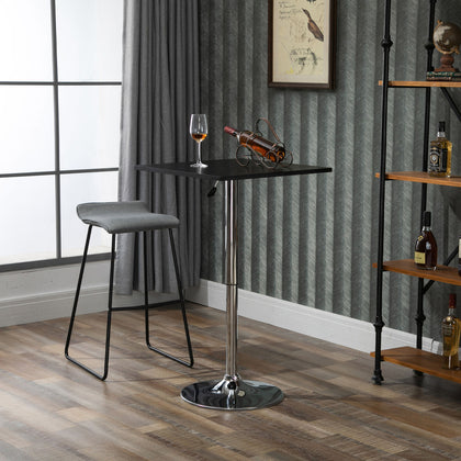 Modern Height Adjustable Bar Table with Square Tabletop and Metal Base Home Pub