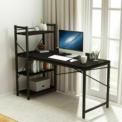 Computer Desk Study PC Table Gaming Desk Bookshelf Metal Frame for Home Office