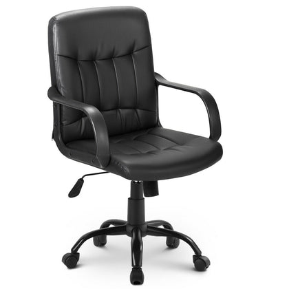 Small PU Home Office Chair Computer Task Chair Swivel Chair Meeting Room Black
