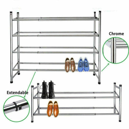 2/4 TIER EXTENDABLE CHROME FREE STANDING SHOE BOOT RACK STORAGE SHELF STAND