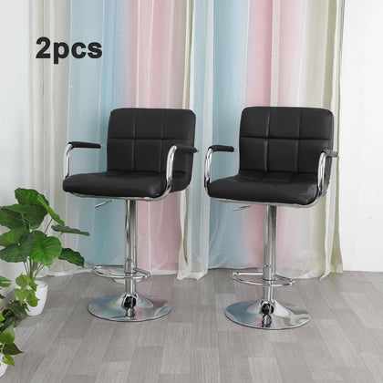 2 × Bar Stools Leather Chairs Breakfast Chairs Swivel Gas Lift Kitchen Cushioned