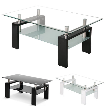 Rectangle Glass Coffee Table With Storage Modern Living Room Furniture Chrome
