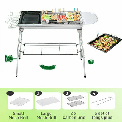 Fold Barbecue Charcoal Grill Stainless Steel BBQ Patio Outdoor Camping Silver UK