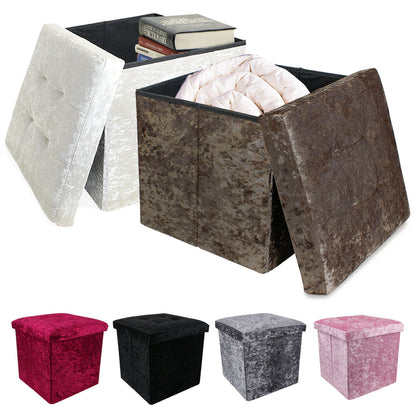 Crushed Velvet Ottoman Foot Stool Storage Box Furniture Seat Rest Cube Foldable