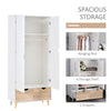 6FT 2-Door Clothes Wardrobe w/ Rail Shelf 2 Drawers Wood Feet Home Storage White