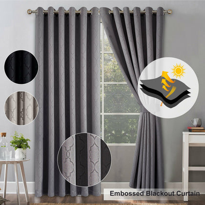 New Ready Made Thermal Blackout Eyelet Ring Top Curtains Pair Matching Tie Backs