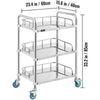 Mobile Rolling Cart 3-Tiers Stainless Steel Lab Medical Rolling Trolley Cart