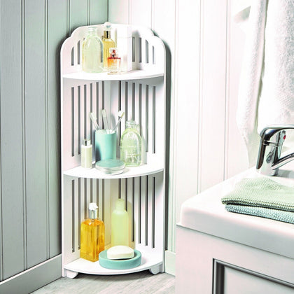3 Tier White PVC Bathroom Corner Shelf Display Stand Unit Home Storage Organiser
