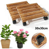 2PCS 11.8" Wood Slatted Plant Caddy Cart Wheeled Pot Stand Flower Rollers Risers