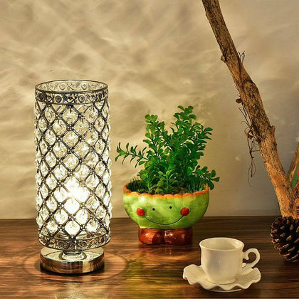 Modern Table Lamp Genuine Crystal Dimmer Chrome Lounge Light Home UK