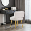 Dressing Table Stool Linen/Faux Fur Makeup Vanity Seat Chair Metal Legs Pouffe